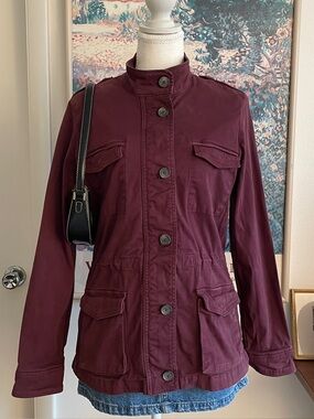 Lucky Brand Utility Jacket Women's Small Red Maroon Cargo Button Up Moto Indie